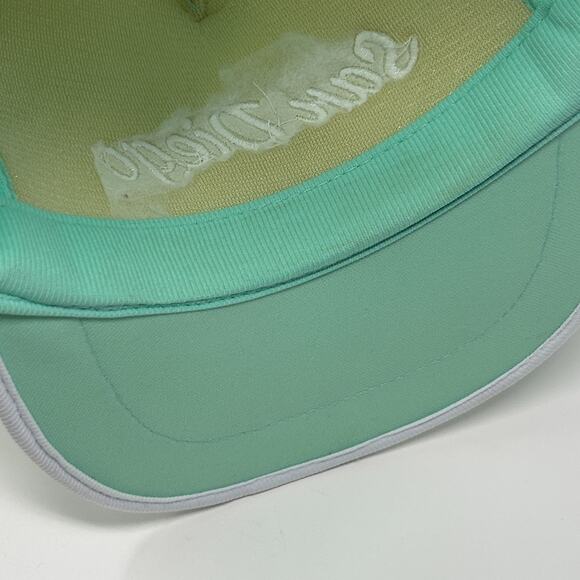 Vintage San Diego 3 Stripe Trucker Hat Cap Green 80s California Mesh Snapback - Picture 5 of 9
